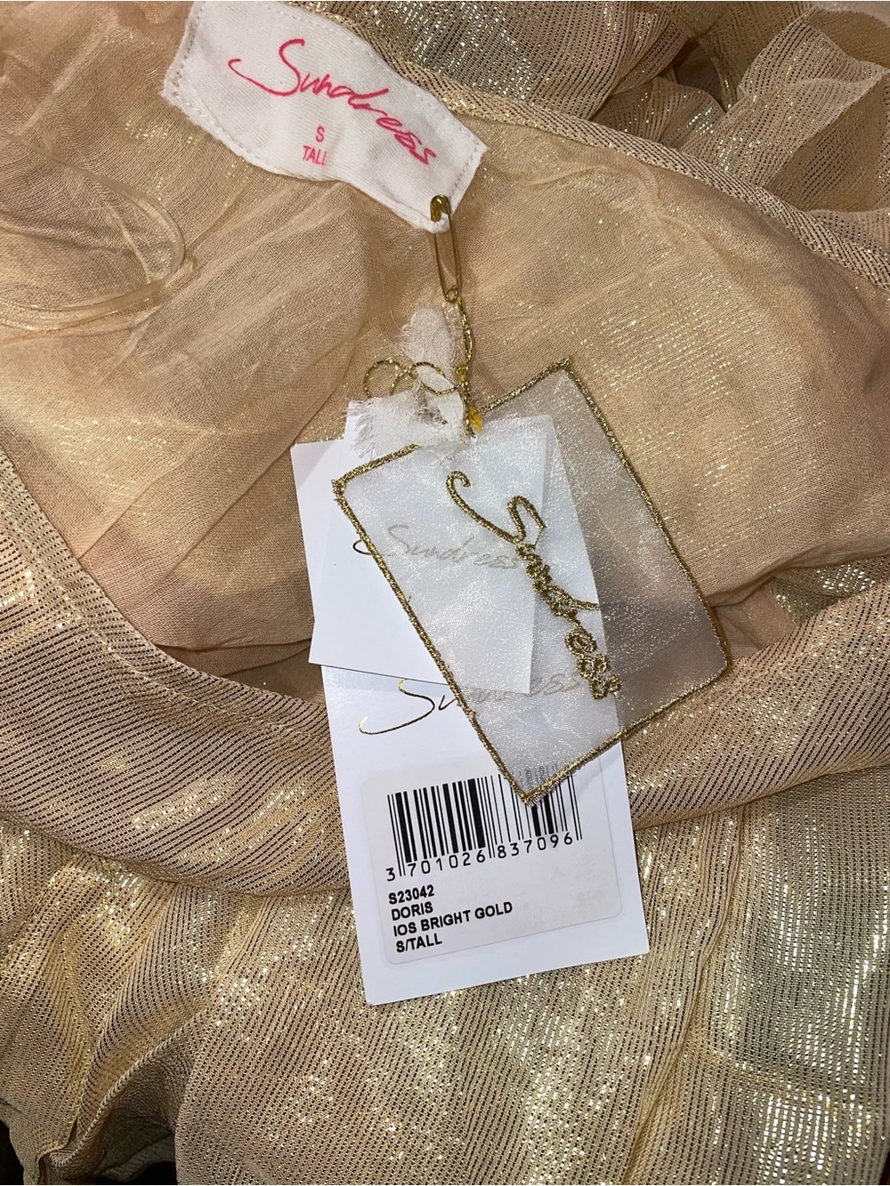 New! Sundress Doris  Belted One-Shoulder Shimmer Midi Dress in Gold 🌟 Small Tall - Picture 15 of 16